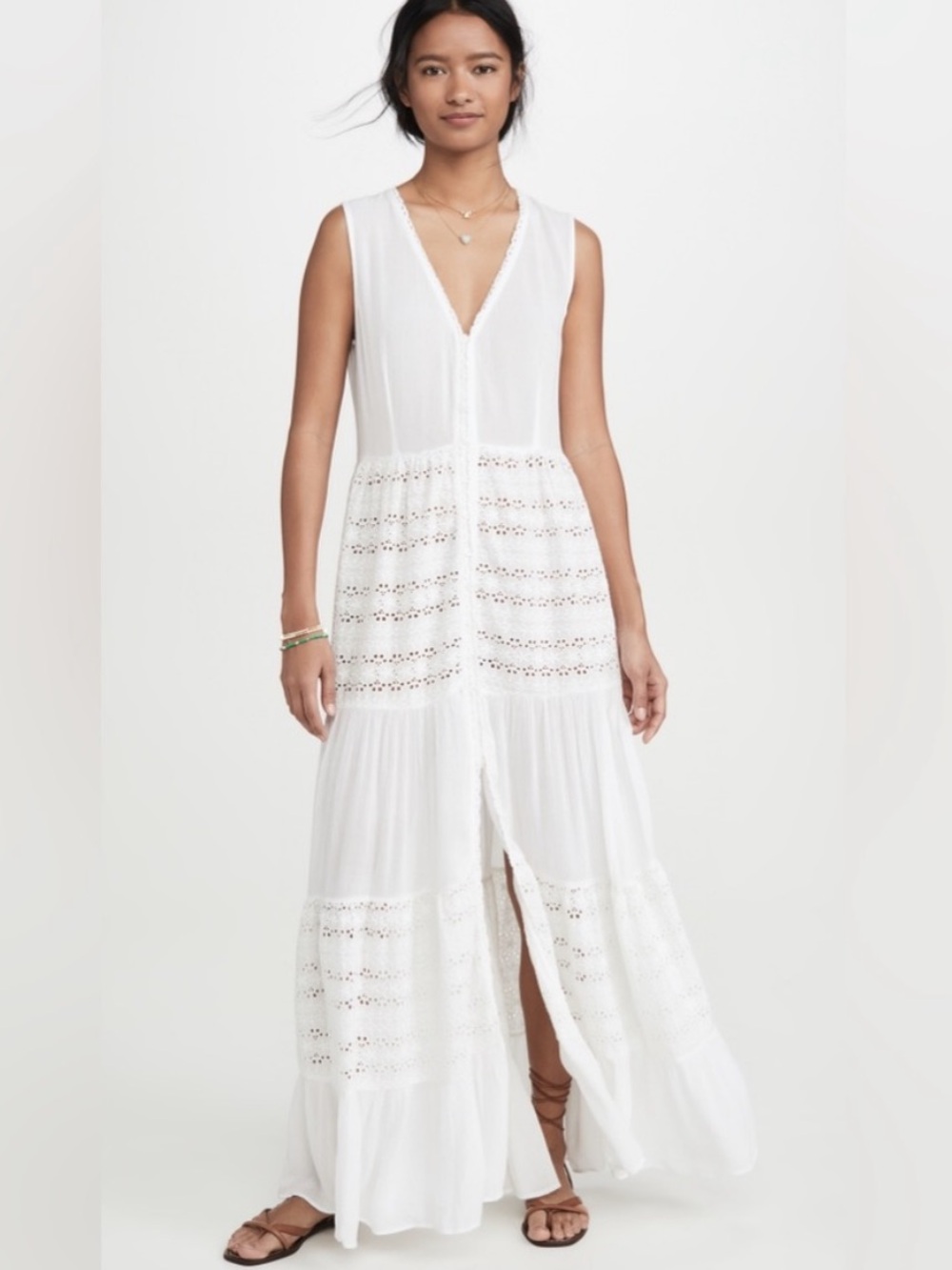 NWT Playa Lucila White Eyelet
Maxi Dress Crinkle Gauze
Cotton Lace Sleeveless, S